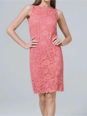 White House Black Market Dusty Rose Lace Midi Shift Dress S